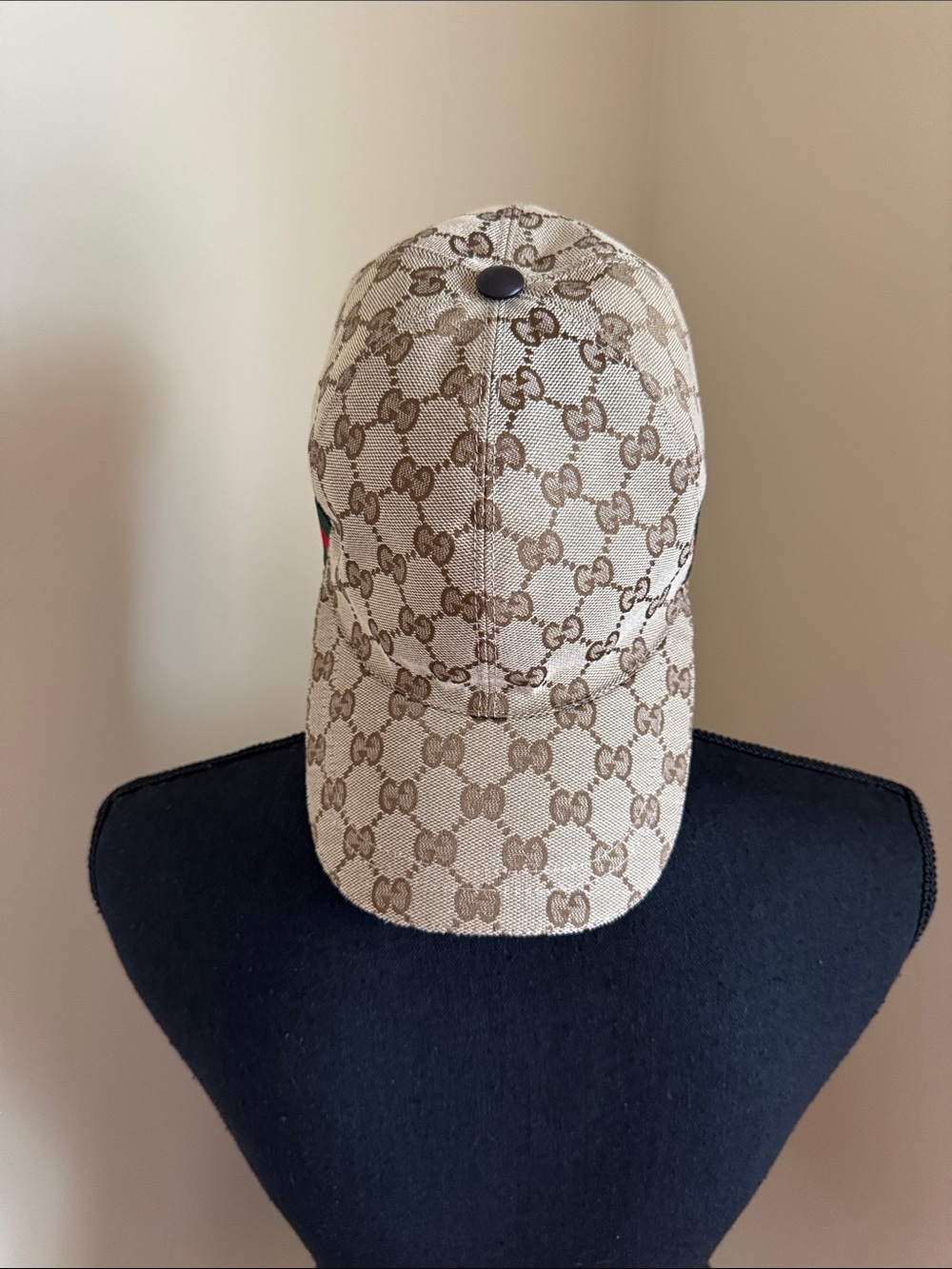 Gucci Beige & Brown GG Canvas Baseball Cap with Web Stripe